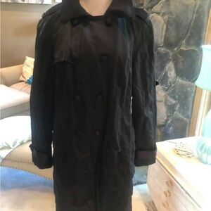 INC International Concepts Black Double-Breasted Trench Coat XLG Has Sheen VGUC